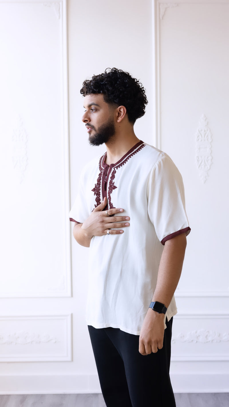 Moroccan T-Shirt White and Coffee
