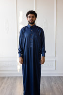 Omar Collection - Saudi Collar Thobe with Golden Buttons - Midnight (B35)