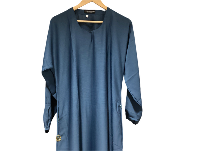 Sawda Textured Crepe Abaya - Denim Blue