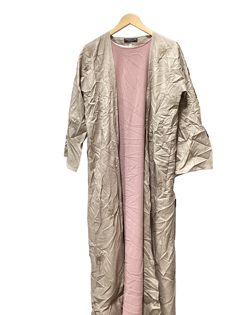 CLEARANCE SALE Linen Embroidered Palm Tree Design - (Dusty Pink)- 17