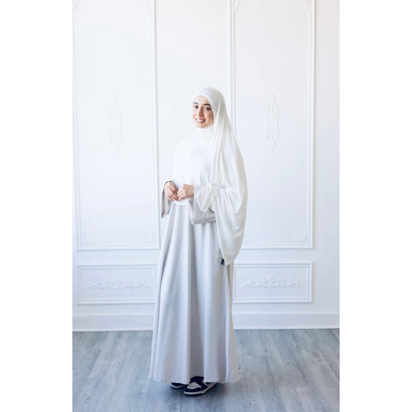 CLEARANCE SAMPLE SALE Umm Salama Thick Cotton Linen Blend Loose Fit Abaya (Cool White)
