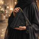 Luxury Embellished Beaded Triangle Evening Clutch Bag with Tassel