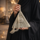 Luxury Embellished Beaded Triangle Evening Clutch Bag with Tassel