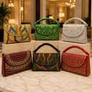 Luxury Embellished Beaded Geometric Evening Clutch Bag