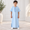 Moroccan Short Sleeve Kids-Boys Thobe (Sky Blue)