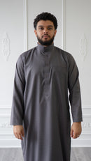 Saudi Collared Thobe Jubbah - MC Cotton Blend (Cloudy Grey)