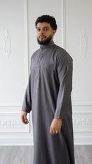 Saudi Collared Thobe Jubbah - MC Cotton Blend (Cloudy Grey)