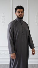 Saudi Collared Thobe Jubbah - MC Cotton Blend (Cloudy Grey)