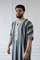 Moroccan Striped Thobe (Black and Grey)