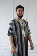 Moroccan Striped Thobe (Black and Grey)