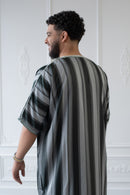 Moroccan Striped Thobe (Black and Grey)