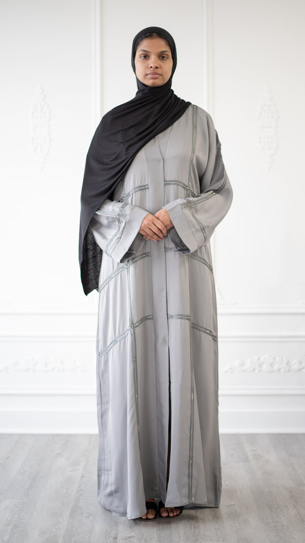 Eid Abaya Horizontal Stripes (Grey)