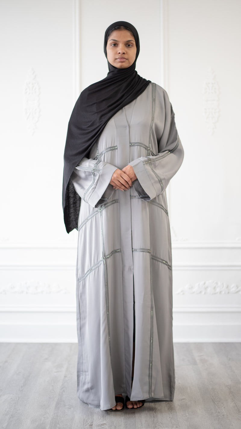 Eid Abaya Horizontal Stripes (Grey)