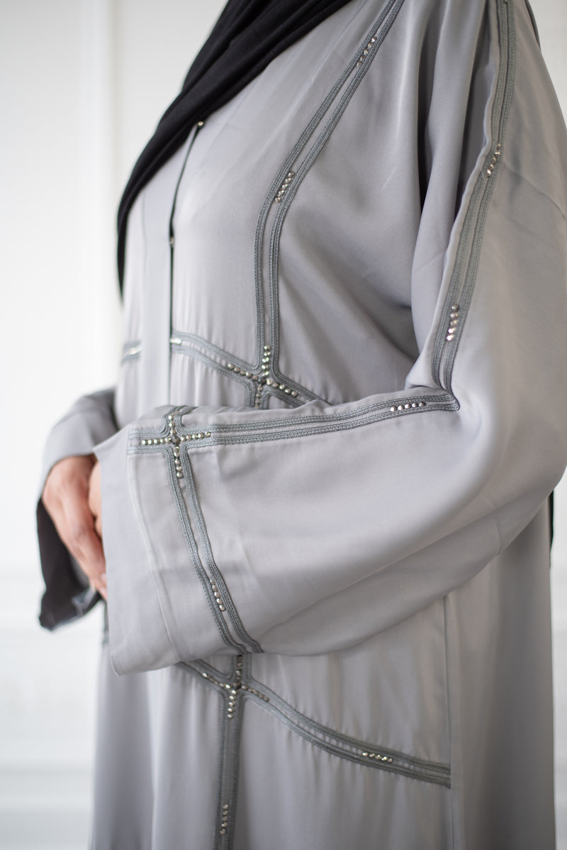 Eid Abaya Horizontal Stripes (Grey)