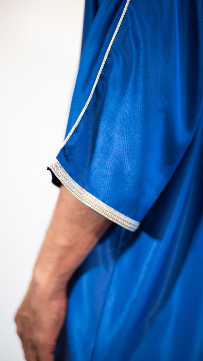 🎉🎉NEW Men's Moroccan 3/4 Sleeve Thobe - Electric Blue with Ivory Embroidery