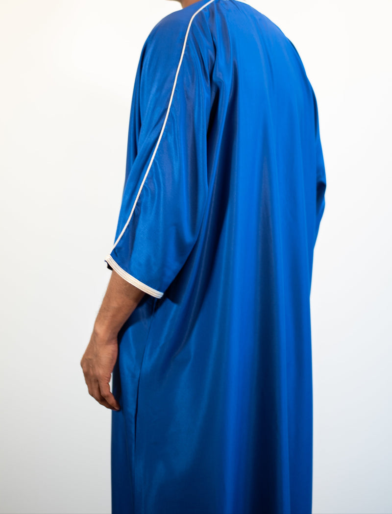🎉🎉NEW Men's Moroccan 3/4 Sleeve Thobe - Electric Blue with Ivory Embroidery