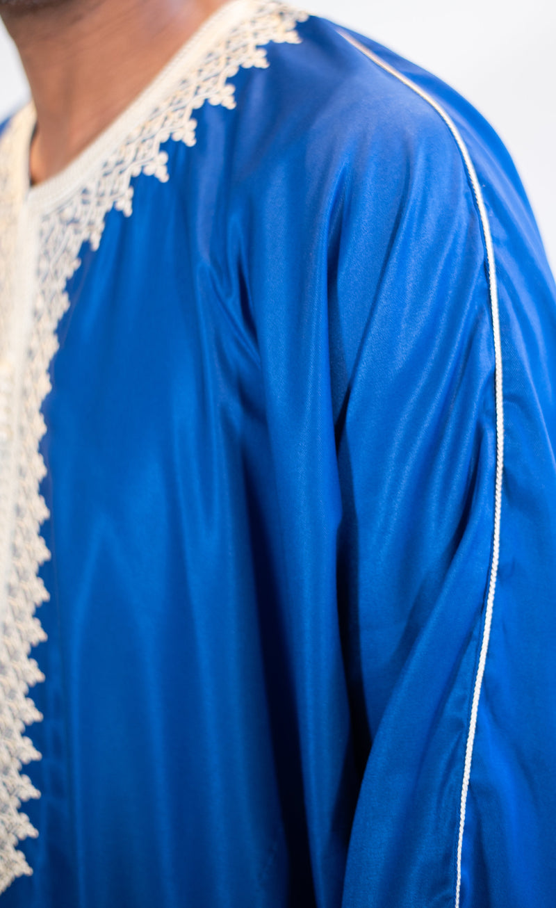 🎉🎉NEW Men's Moroccan 3/4 Sleeve Thobe - Electric Blue with Ivory Embroidery