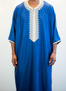 Moroccan 3/4 Sleeve Thobe (Electric Blue with Ivory Embroidery)