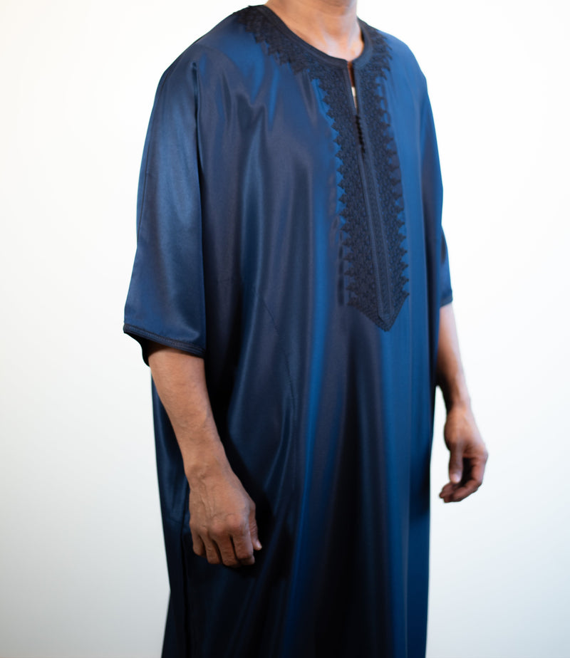 🎉🎉NEW Moroccan 3/4 Sleeve Thobe (Electric Blue with Navy Embroidery)
