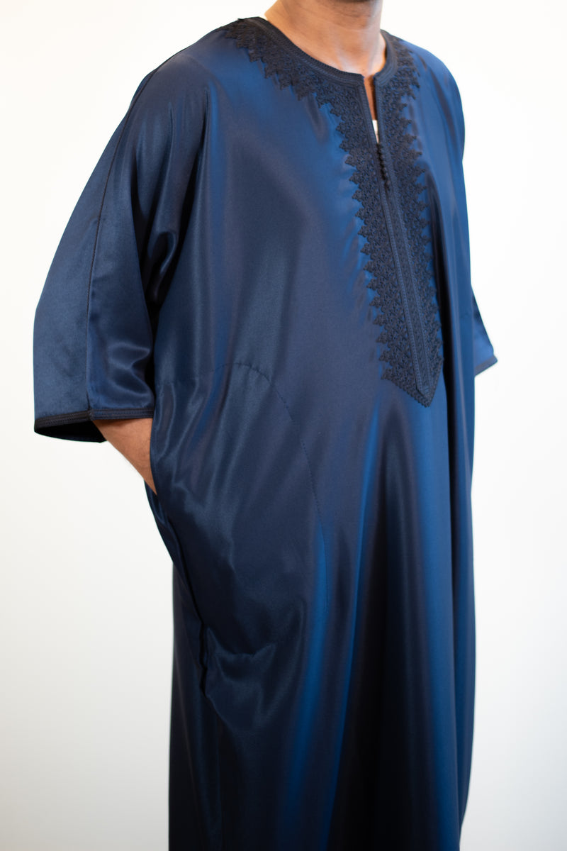 🎉🎉NEW Moroccan 3/4 Sleeve Thobe (Electric Blue with Navy Embroidery)