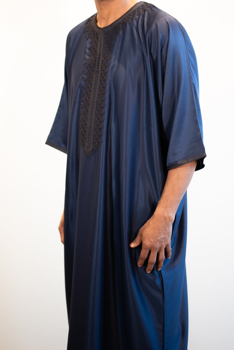 🎉🎉NEW Moroccan 3/4 Sleeve Thobe (Electric Blue with Navy Embroidery)