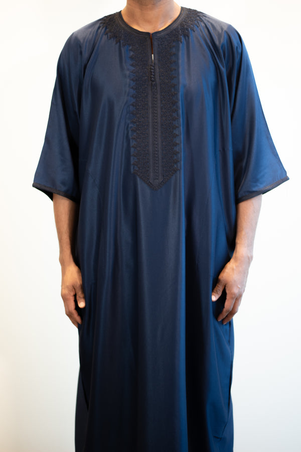 🎉🎉NEW Moroccan 3/4 Sleeve Thobe (Electric Blue with Navy Embroidery)