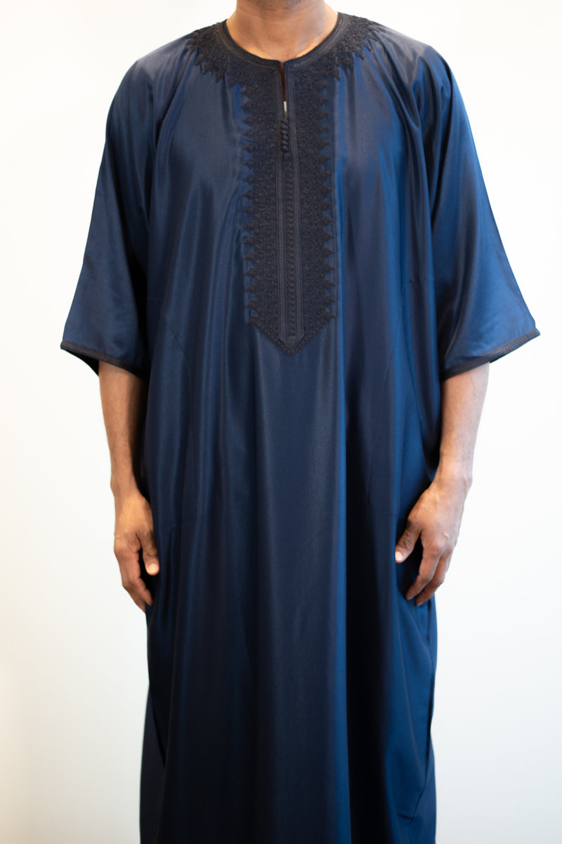 🎉🎉NEW Moroccan 3/4 Sleeve Thobe (Electric Blue with Navy Embroidery)