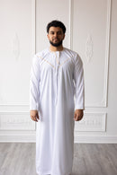 Embroidered Custom Made Emirati Thobe Style (White and Gold)