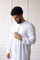 Embroidered Custom Made Emirati Thobe Style (White and Gold)