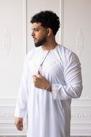 Embroidered Custom Made Emirati Thobe Style (White and Gold)