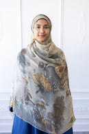 New Printed Chiffon Hijab - Golden Rose
