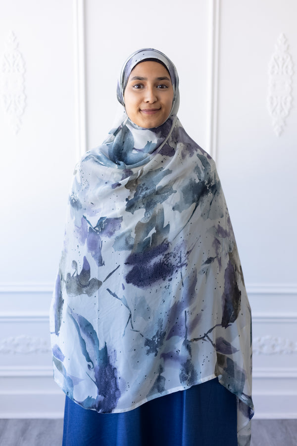 New Printed Chiffon Hijab - Midnight Mist