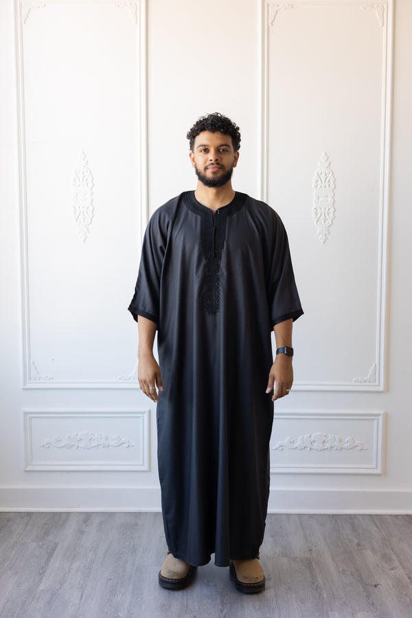 Moroccan 3/4 Sleeve Thobe - Charcoal Grey