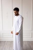 Embroidered Custom Made Emirati Thobe Style (White and Silver)
