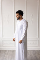 Embroidered Custom Made Emirati Thobe Style (White and Silver)