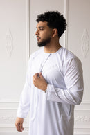Embroidered Custom Made Emirati Thobe Style (White and Silver)