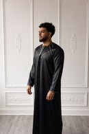 Embroidered Custom Made Emirati Thobe Style (Black and Gold)
