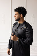 Embroidered Custom Made Emirati Thobe Style (Black and Gold)