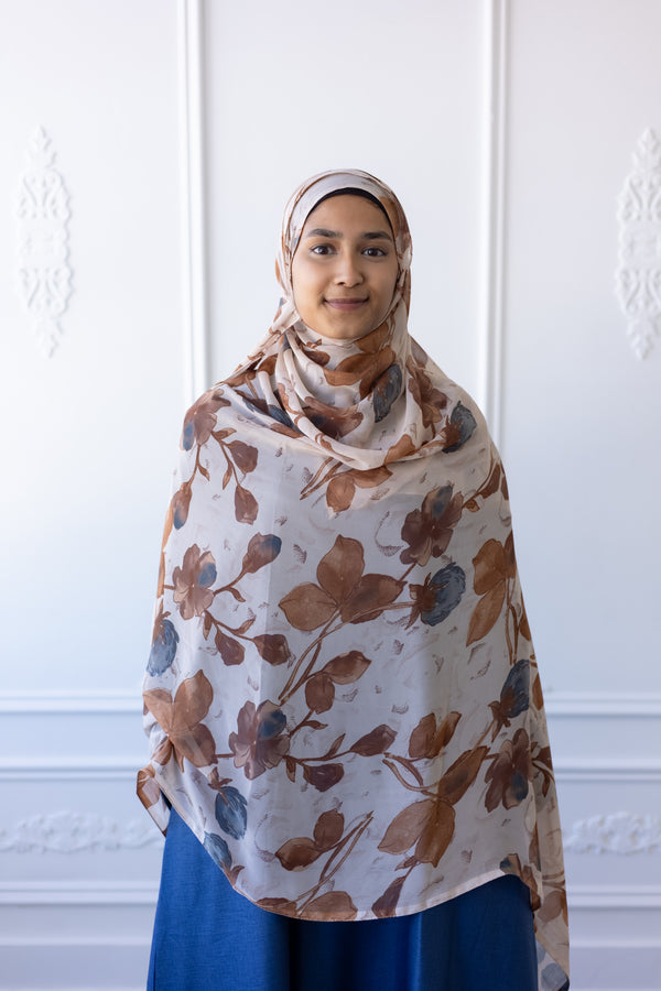 New Printed Chiffon Hijab - Autumn Bloom