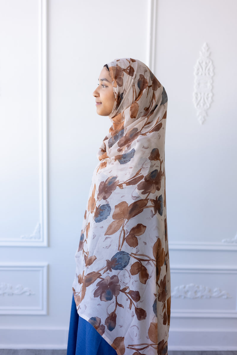 New Printed Chiffon Hijab - Autumn Bloom