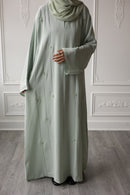 Floral Ember Glam Abaya - Mint