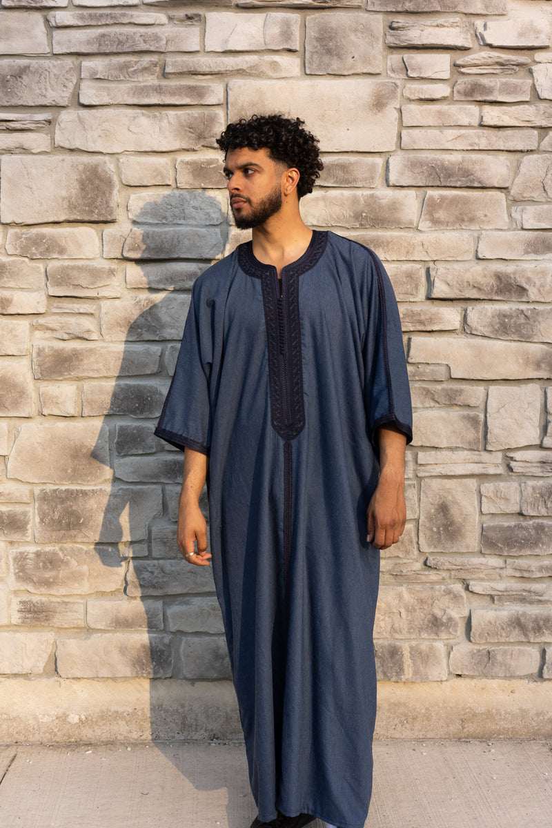 Moroccan Short Sleeve Thobe (Powder Blue)