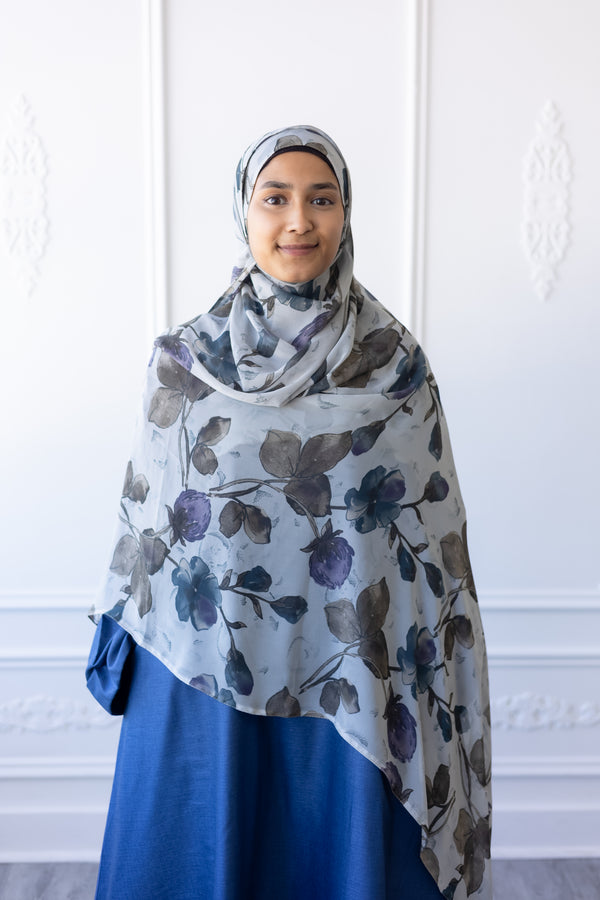 New Printed Chiffon Hijab - Violet Ash