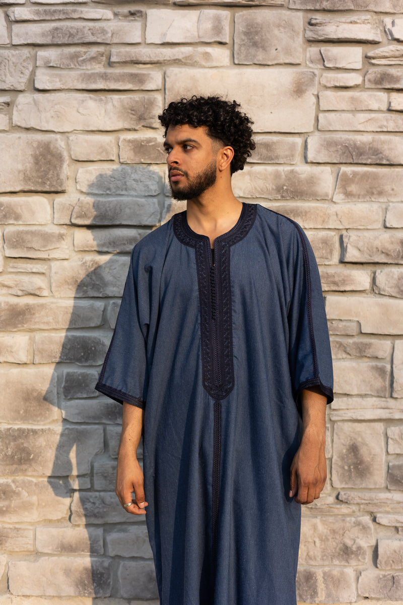 Moroccan Short Sleeve Thobe (Powder Blue)