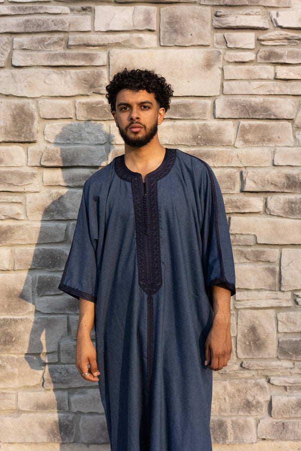 Moroccan Short Sleeve Thobe (Powder Blue)