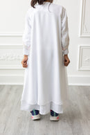 Kids Chiffon Layered Glam Abaya - Crystal White (K3 - K4)