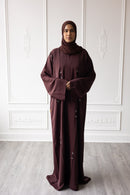 Petal Weave Glam Abaya – Coffee Brown