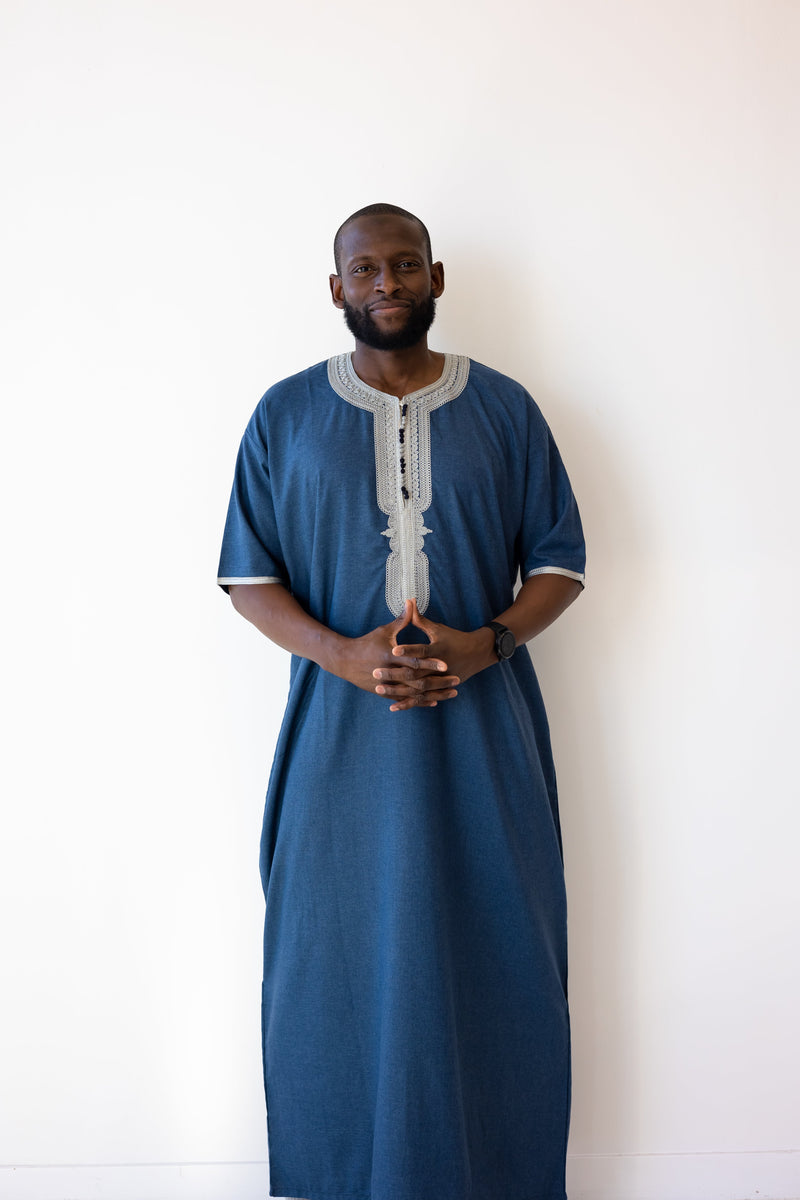 Sample Sale - Moroccan Short Sleeve Thobe Steel Blue