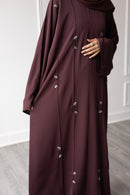 Petal Weave Glam Abaya – Coffee Brown
