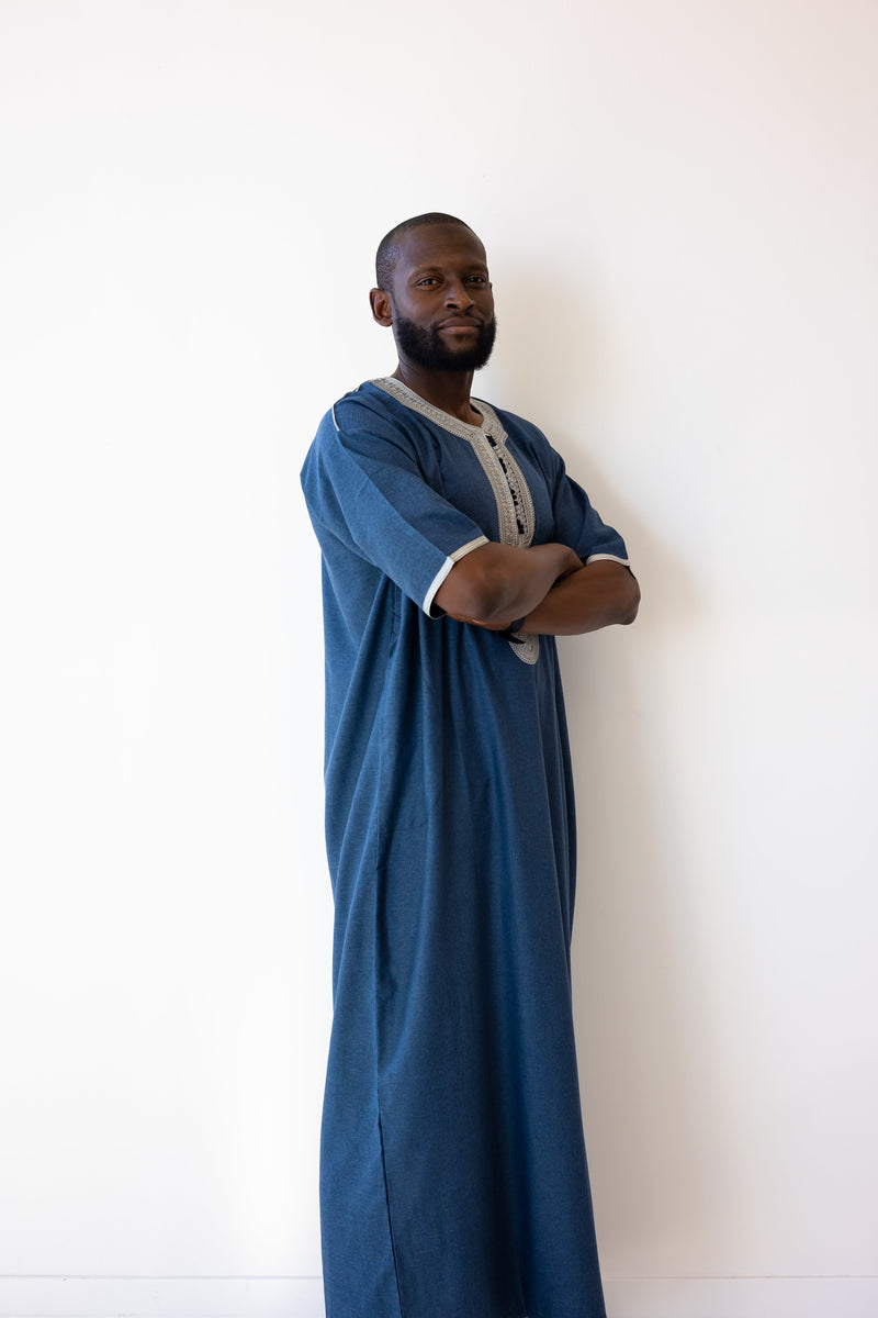 Sample Sale - Moroccan Short Sleeve Thobe Steel Blue